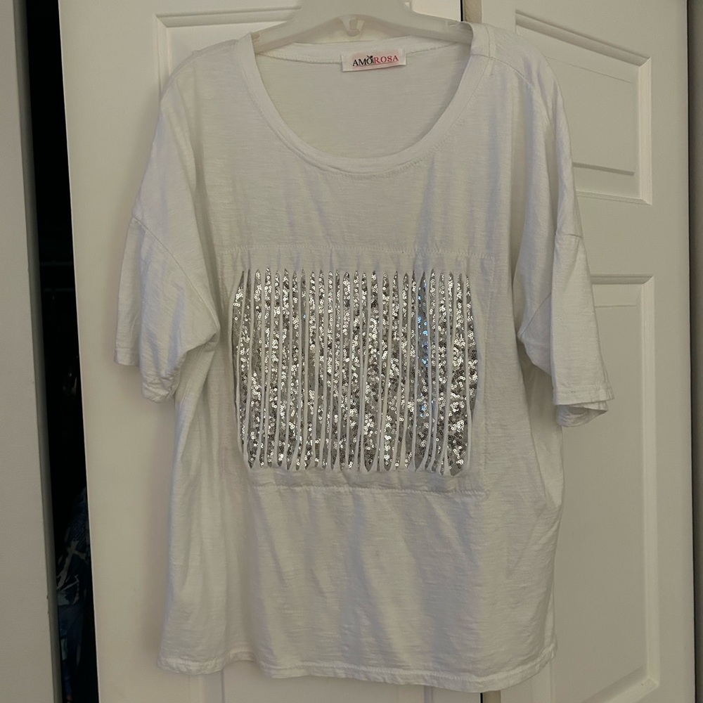 Amoroso white sequent cotton top large NEW